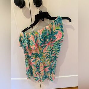 Lilly Pulitzer Vibrant Pink and Blue One-Shoulder Dress